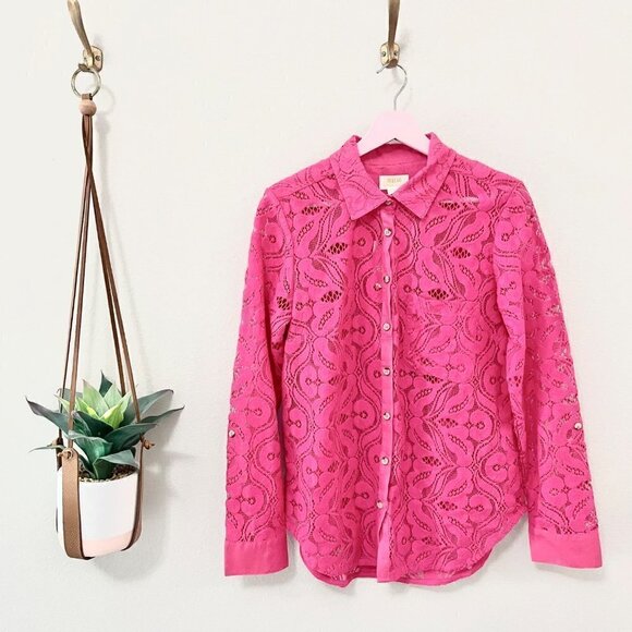 NWT Anthropologie Pink Lace Long Sleeve Top Size 10 - Picture 2 of 8